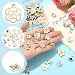 76個19スタイルアロイエナメルペンダント  花  ホワイト  12~22.5x9~20.5x1~4mm  穴：1.2~2mm  4個/スタイル&nbsp;ENAM-FS0004-23