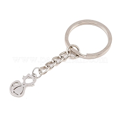 ステンレススチール製猫キーホルダー201個  鉄のスプリットキーリング付き  ステンレス鋼色  7.1~9.4cm  4スタイル  1個/スタイル  4個/セット&nbsp;KEYC-TAC00008