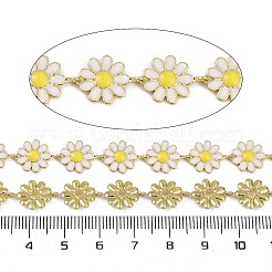 真鍮リンクチェーン  糸巻きとエナメルの菊の花  長持ちメッキ  カドミウムフリー＆ニッケルフリー＆鉛フリー  溶接されていない  ホワイト  59x60mm  約32.81フィート（10m）/ロール&nbsp;CHC-D033-01E