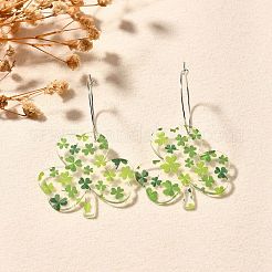 アクリルクローバーフープピアス  316ステンレススチールピン付き  ステンレス鋼色  60.5x35.5mm&nbsp;EJEW-M074-04P