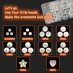 DIYビーズジュエリー作りの発見キット  イミテーションジェムストーン＆クラックル＆ハート＆スター＆ラウンドアクリル＆ガラスビーズを含む  ホワイト  4~10x3~9mm  穴：1~2mm  711個/箱&nbsp;DIY-YW0005-84E