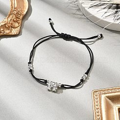 ナイロン糸編組ビーズブレスレット  蝶結びの真鍮チャーム付き  ブラック  内径：7/8 ~3インチ（2.2~7.5cm）&nbsp;BJEW-JB11212-03
