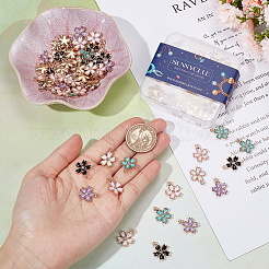 100本5スタイルアロイエナメルペンダント  クリスタルラインストーン付き  さくらの花  ミックスカラー  17x14x2.5~3mm  穴：1.6~1.8mm  20個/スタイル&nbsp;ENAM-SC0003-41