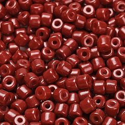 ベーキングペイント パールガラス シードビーズ  丸い穴  シリンダー  レッド  4.5x3.5mm  穴：1.2mm  約5625個/ポンド&nbsp;SEED-C001-04A-11
