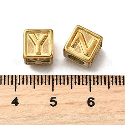 26個 26スタイル 304ステンレススチールキューブビーズ  a～zの文字  イオンプレーティング（ip）  18KGP本金メッキ  8x8x8mm  穴：5mm  1個/スタイル&nbsp;STAS-V009-01G