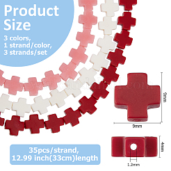 3連売り 3色合成サンゴビーズ連売り  染め  クロス  ミックスカラー  9x9x4mm  穴：1.2mm  約35個/連  12.99インチ（33cm）  1本/色&nbsp;CORA-FH0001-02