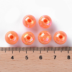 不透明なアクリルビーズ  ABカラーメッキ  ラウンド  サンゴ  10x9mm  穴：2mm  約940個/500g&nbsp;MACR-S370-D10mm-A11