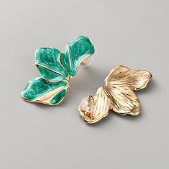 合金エナメルスタンドピアス  葉  ゴールドカラー  49x28mm&nbsp;EJEW-WH0014-169