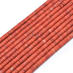 天然石レッドジャスパービーズ連売り  艶消し  ディスクビーズ  ヒシビーズ  4~4.5x2~2.5mm  穴：1mm  約155~157個/連  15.24インチ（38.7cm）&nbsp;G-P575-B22-4x2mm