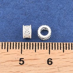 真鍮製ヨーロピアンビーズ  コインのあるコラム  大穴ビーズ  銀  4x3mm  穴：3mm&nbsp;KK-A292-03B-S