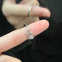 女性用クリスタルラインストーンカフオープンリング付き合金  スター  プラチナ  内径: 調節可能&nbsp;FS-WG2A069-01