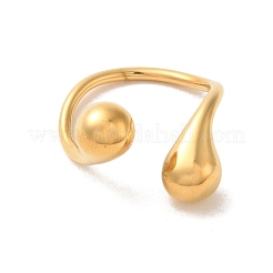 316ステンレススチールカフリング  水滴  ゴールドカラー  内径：17x18.5mm&nbsp;RJEW-C066-01G
