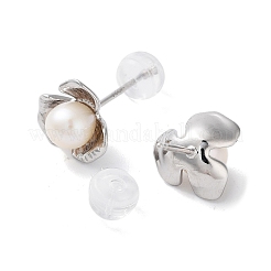女性用天然真珠スタッドピアス  スターリングシルバーピンと  花  9.5x11mm&nbsp;EJEW-C083-07E-P