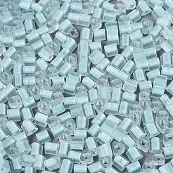FgbグレードAフロストガラスシードビーズ  三角形  暗闇で光る  中央染め  ターコイズ  3.5x3.5x3.5mm  穴：1.2~1.4mm  約7500個/ポンド&nbsp;SEED-Q040-04A-02