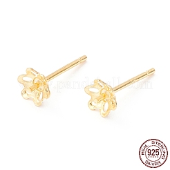 925スターリングシルバー製スタッドピアスパーツ  片穴パーツ用  花  18KGP本金メッキ  4.5x4.5mm  ピン：0.7mm&nbsp;STER-P047-08G