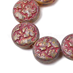 塗装ガラスビーズ連売り  ゴールドライン入り  花付きフラットラウンド  ミックスカラー  16~16.5x6.5~7mm  穴：1.2mm  約22個/連  13.78''（35センチメートル）&nbsp;GLAA-Z021-18