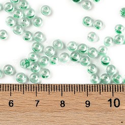 内側が透明な色のガラスシードビーズ  丸い穴  ラウンド  ミディアムスプリンググリーン  4x3mm  穴：1.4mm  約6428個/ポンド&nbsp;SEED-A032-04G