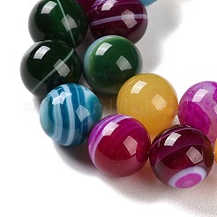 天然石縞瑪瑙/バンデットアゲートビーズ連売り  染め  ラウンド  ミックスカラー  10mm  穴：1.2mm  約19個/連  7.60''（19.3センチメートル）&nbsp;G-Z060-A01-C07