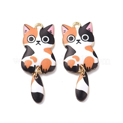 ライトゴールドラックメッキ合金エナメルペンダント  カドミウムフリー＆ニッケルフリー＆鉛フリー  猫のチャーム  ミックスカラー  38x15.7x3mm  穴：2mm&nbsp;ENAM-G210-01LG