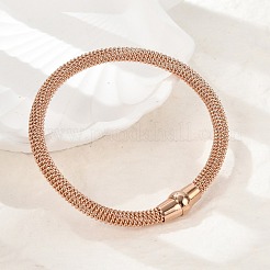 304ステンレススチールメッシュチェーンブレスレット女性男性用  イオンプレーティング（ip）  マグネットスナップ付き  ローズゴールド  7-3/4x1/4インチ（19.6x0.5cm）&nbsp;BJEW-Z087-19RG