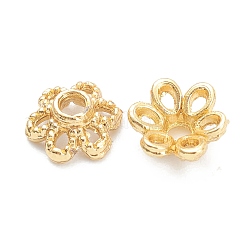 ラックメッキ合金フラワービーズキャップ  6花びら  鉛フリー＆カドミウムフリー  長持ちメッキ  18KGP本金メッキ  5.5x6.2x2.5mm  穴：1.4mm&nbsp;X-KK-J277-13G