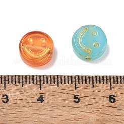 焼き絵の具、混合スタイル、ガラスビーズ  ゴールドライン入り  フラットラウンドい笑顔  ミックスカラー  10x5mm  穴：1.2mm&nbsp;GL-CBA8D6A-15