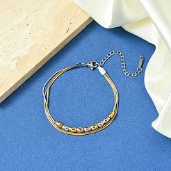 304ステンレススチールマルチ連ブレスレット  女性用バレルビーズスネークチェーンジュエリー  ゴールドカラー  6-5/8インチ（16.7cm）&nbsp;BJEW-G733-02G