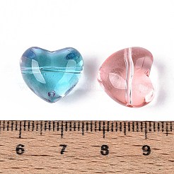 透明ガラスビーズ  ハート  ミックスカラー  13.5x15x10mm  穴：1mm  約378個/1000g&nbsp;GLAA-T025-23