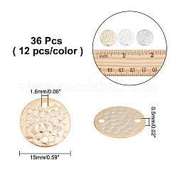 36個3スタイルの真鍮ノーマルリンク  テクスチャフラットラウンド  ミックスカラー  15x0.5mm  穴：1.6mm  12個/スタイル  36個/箱&nbsp;KK-AR0002-18