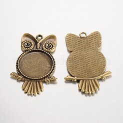 チベットスタイルの合金の大きなペンダントカボションベゼルのセッティングフクロウ  カドミウムフリー＆ニッケルフリー＆鉛フリー  アンティークブロンズ  トレイ：25mm  55x35x2mm  穴：3mm  3mmラインストーンに合わせ  約103個/1000g&nbsp;PALLOY-K109-11AB-NR