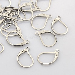 変色しにくい304ステンレススチールフレンチフックピアス金具  カン付き  ステンレス鋼色  16x10~10.5mm  穴：1.5mm  ピン：0.7mm&nbsp;STAS-N019-06