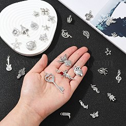 30pcs30スタイルチベットスタイルアロイペンダント  混合形状チャーム  アンティークシルバー  10~50x9~23x2~5.5mm  穴：1~4mm  1個/スタイル&nbsp;FIND-YW0006-86