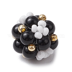 天然ブラックオニキス（染色・加熱）とガラスシードクラスタービーズ  花  10~11x12~13x12~13mm  穴：2mm&nbsp;PALLOY-MZ00591-04