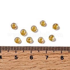 透明なストライプのガラスシードビーズ  ラウンド  ゴールド  3.5~4x2~2.5mm  穴：0.9~1mm  約140~160個/袋&nbsp;GLAA-NH0001-06D