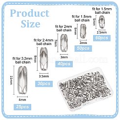 304ステンレススチールボールチェーンコネクター  ステンレス鋼色  5~11x1.5~4mm  1.5~3.2mmボールチェーンに適合  205個/箱&nbsp;STAS-UN0011-58P