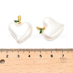 プラスチックパールペンダント  ハートチャーム  真鍮エナメルファインディング付き  ラックめっき  長持ちメッキ  鉛フリー＆カドミウムフリー  18KGP本金メッキ  26x22x9mm  穴：5x2mm&nbsp;KK-L229-015G