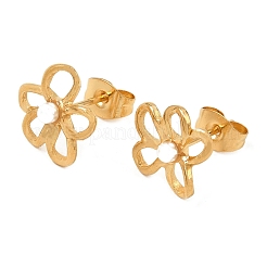 女性用304ステンレススチールスタッドピアス  プラスチックパール付き  花  ゴールドカラー  10.5x11mm&nbsp;SA-CBA44F8-01G