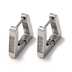 304ステンレススチール製キュービックジルコニア台形フープピアス  316ステンレス鋼  プラチナ  12.5x14.5x2.8mm&nbsp;EJEW-D331-06P