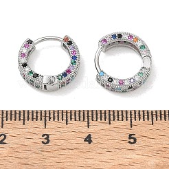 真鍮 マイクロパヴェ キュービックジルコニア フープ ピアス レディース  ラックめっき  長持ちメッキ  鉛フリー＆カドミウムフリー  プラチナ  カラフル  14.5x4mm&nbsp;EJEW-A167-19P-01