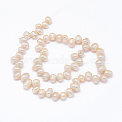 天然養殖淡水パールビーズ連売り  ポテト  小麦  7~11x7~8mm  穴：0.8mm  約59個/連  14.7インチ（36cm）&nbsp;PEAR-G004-03D-01