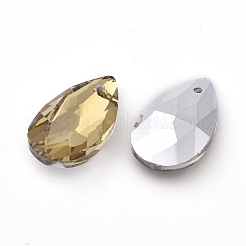 カット加工ガラスペンダント  ティアドロップ  ゴールデンロッド  22x13x8.5mm  穴：1mm&nbsp;GLAA-F069-L-B10