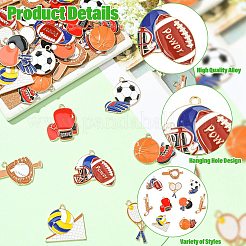 36個 9スタイル スポーツ亜鉛合金エナメルペンダント  ゴールドカラー  混合図形  20~30x22~39x1.5~2mm  穴：1.8~2mm  4個/セット&nbsp;FIND-CJ0005-30
