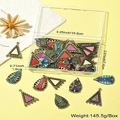 40 個 10 スタイル合金エナメルシャンデリアコンポーネントリンク  ラインストーン付き  ティアドロップ＆トライアングル  Diyボヘミアンスタイルのイヤリング作りに  ミックスカラー  33~36x19.5~25x1.5~1.8mm  穴：1.2~1.8mm  4個/スタイル&nbsp;FIND-CJ0001-81