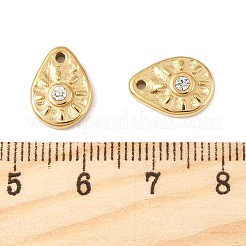 304ステンレススチールチャーム  ラインストーン付き  ティアドロップチャーム  14KGP本金メッキ  12.5x9.5x3.5mm  穴：1.3mm&nbsp;X-STAS-L022-543G