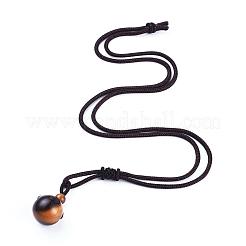 ナチュラルタイガーアイペンダントネックレス  ナイロンコード付き  ラウンド  27.55インチ（70cm）&nbsp;NJEW-P241-A03