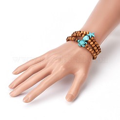 ウッドビーズストレッチキッズブレスレット  合成ターコイズ(染色)ビーズ付き  1-3/4インチ（4.5cm）&nbsp;BJEW-JB03973-M