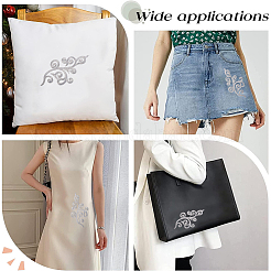 エスニック風花柄コンピュータ刺繍アップリケ  メタリック糸刺繍アイロン接着アクセサリー  銀  175~177x88~89x1mm&nbsp;PATC-WH0010-36B