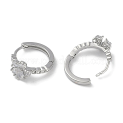 フラワーガラスフープピアス  女性のための真鍮のアクセサリー  プラチナメッキ  14x7mm&nbsp;EJEW-L292-019P