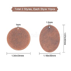 20 個 2 スタイル金属タグ  真鍮タグブランクタグペンダント  ニッケルフリー  楕円形＆フラットラウンド  赤銅鉱  10個/スタイル&nbsp;KK-SC0002-07