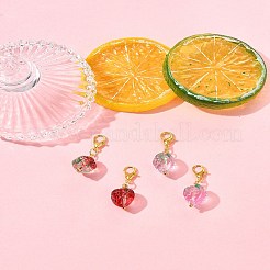 4個 2スタイル ハンドメイド ランプワーク イチゴペンダント デコレーション  合金製カニカン付き  ミックスカラー  30.4mm  2個/スタイル&nbsp;HJEW-FS00041-01
